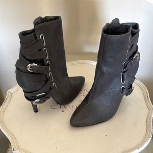 Grey leather heel booties